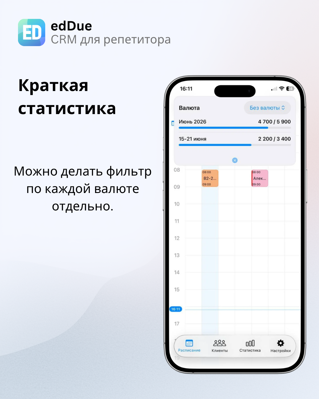 Фильтр краткой статистики по валюте